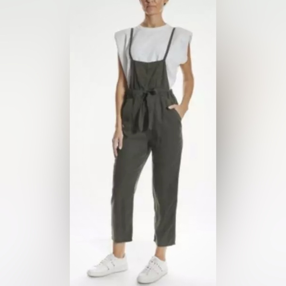 Oat New York Jumpsuit Overalls 100% Tencel SZ Med Olive Green Boho Baggy